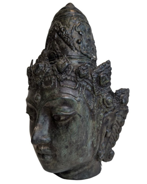 Antica testa in bronzo di una divinità incoronata, probabilmente Vishnu – Giava - 094 – Sculture, Bronze (photo 8 of 9)
