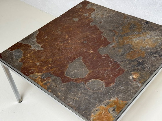 Image 1 of Mid-Century coffee table with stone top and chrome base