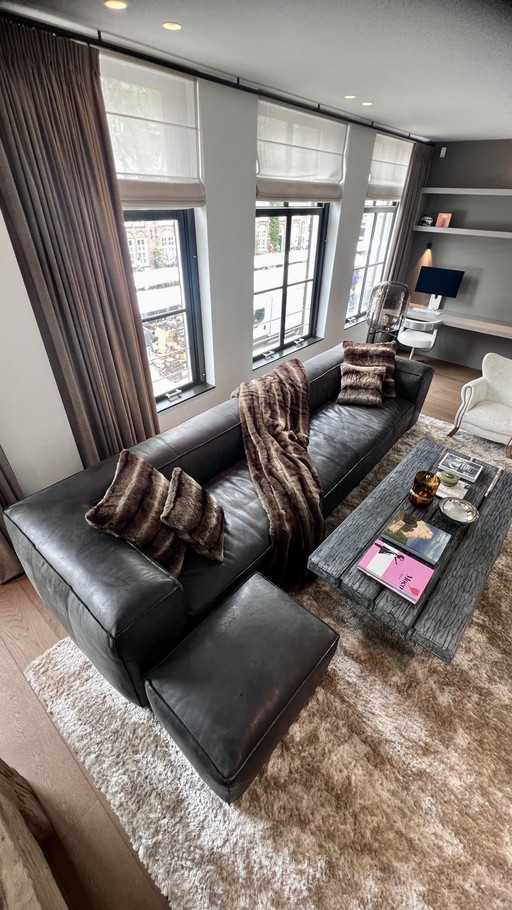 Canapé Timothy Oulton en cuir foncé • Qualité luxe