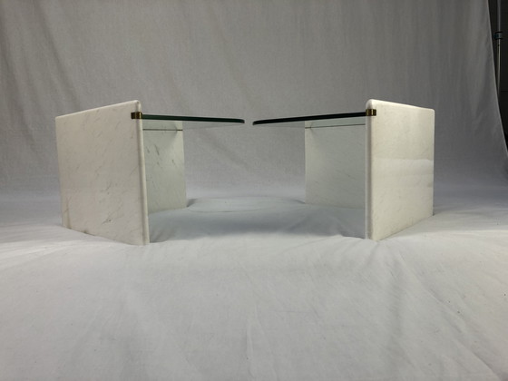 Image 1 of Italiaanse bijzettafel Set, marmer en glas