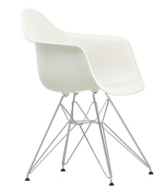 Image 1 of 6 chaises Design Vitra Eames DAR blanches avec piètement chromé