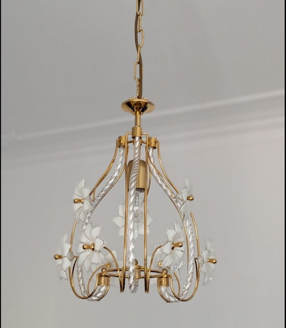 Image 1 of Vintage Murano glazen kroonluchter – "Bloemknop" – in hoogte verstelbaar