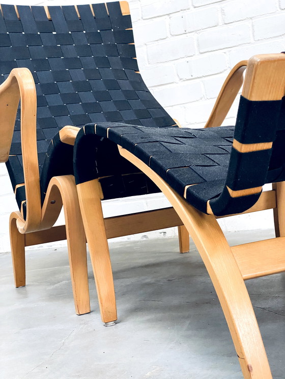 Image 1 of Bruno Mathsson | Set Of Vintage Lounge Chair With Ottoman | Pernilla Series | Black Canvas