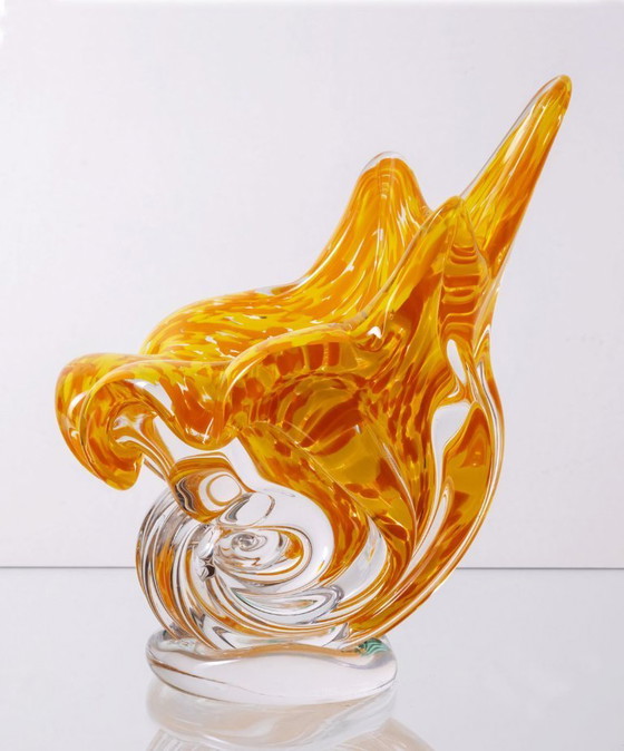 Image 1 of Hand-Shaped Orange Glass Vase, 197