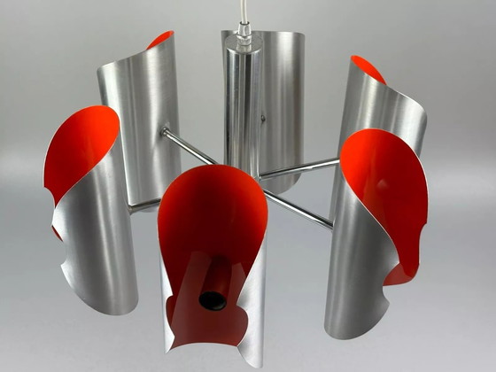 Image 1 of 60's 70's Lustre Sputnik à 6 flammes en métal Chrome Space Age Design