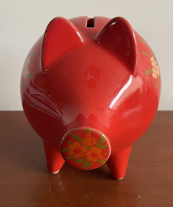 Image 1 of Waechtersbach - Tirelire cochon vintage en faïence rouge