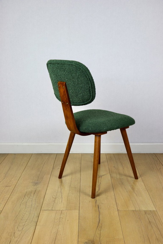 Image 1 of Vintage chair with green boucle backrest like Skoczek - set of 2 chairs