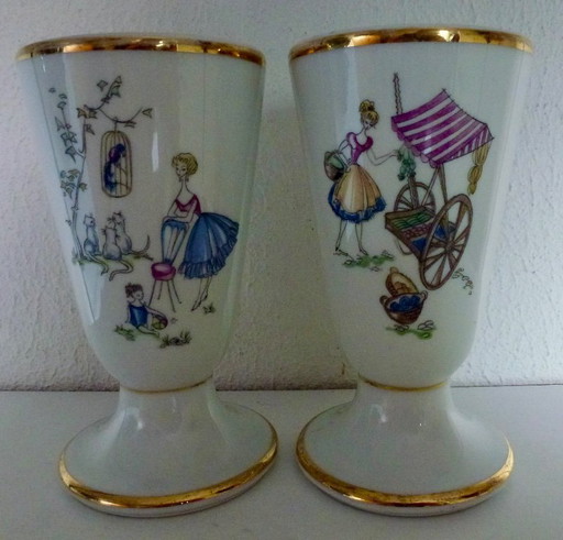 2x Vintage Limoges porcelain cups on foot.