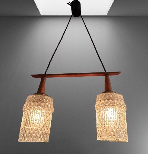 Image 1 of Suspension vintage danoise en teck et verre