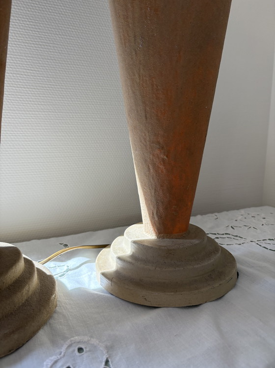 Image 1 of Vintage set of postmodern design sculptural plaster and fiberglass table lamps