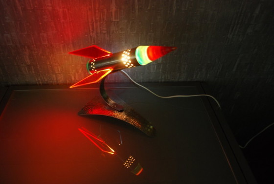 Image 1 of Rocket lamp, Red Yellow Blue made of stainless steel 1970s Space age, handmade