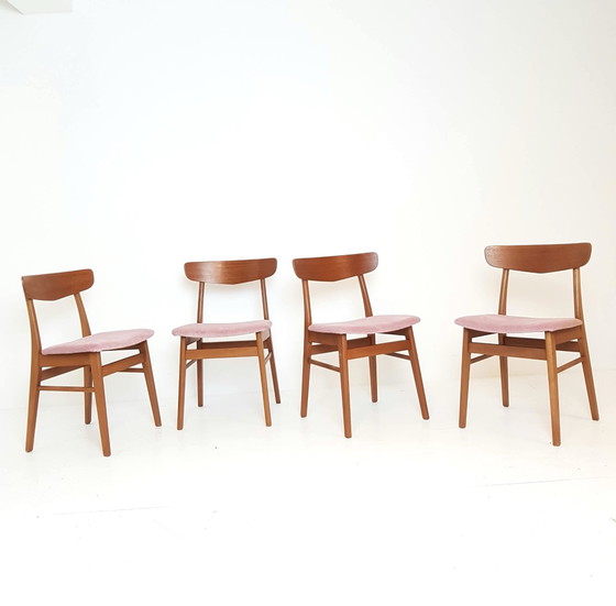 8 Danish Farstrup Dining chairs newly upholstered pink corduroy – Wood, Textile (photo 5 of 15)
