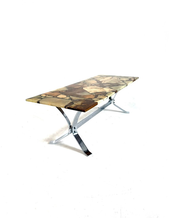 Vintage chrome, onyx & marble coffee table, Italy ‘80s – Crystal (photo 9 of 10)