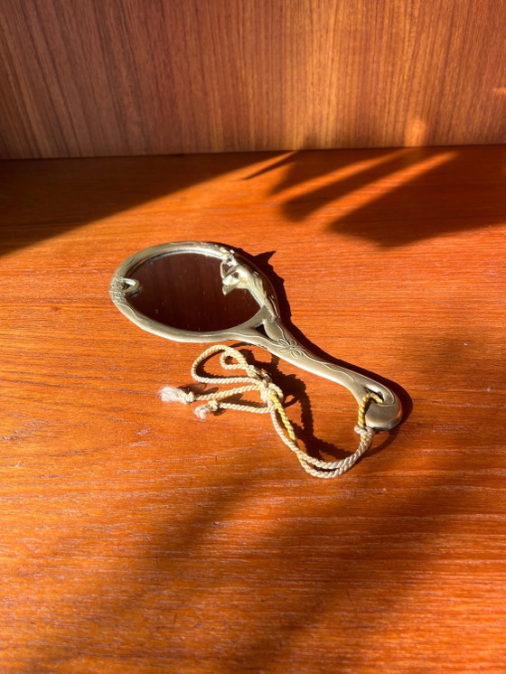 Originele Art Nouveau Messing Handspiegel circa 1915 – Velvet, Brass (photo 2 of 6)