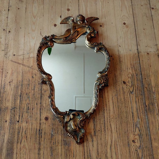 Baroque brocante gold mirror with angel