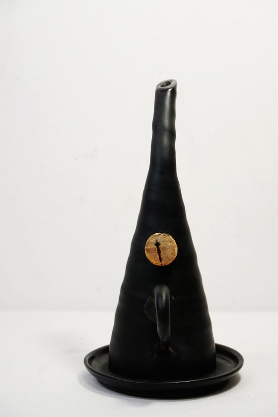 Image 1 of Lampada a olio in ceramica da studio firmata unica (1981) – Arte brutalista nera
