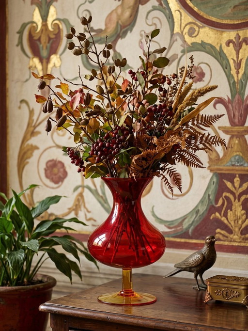 Vintage Blown Glass Vase with "Controlled" Bubbles, Red & Yellow, 1960s-1970s – vazen (photo 2 of 10)