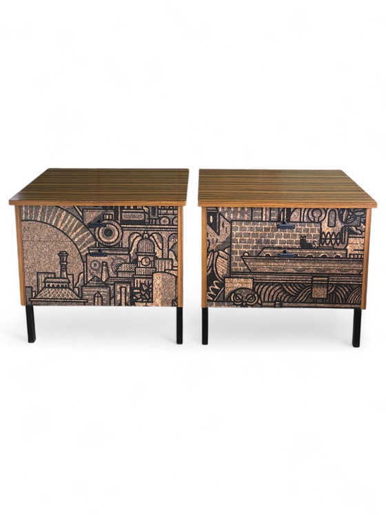 Image 1 of Vintage Nachtkastjes avec Kurkprint | L'ambiance vintage