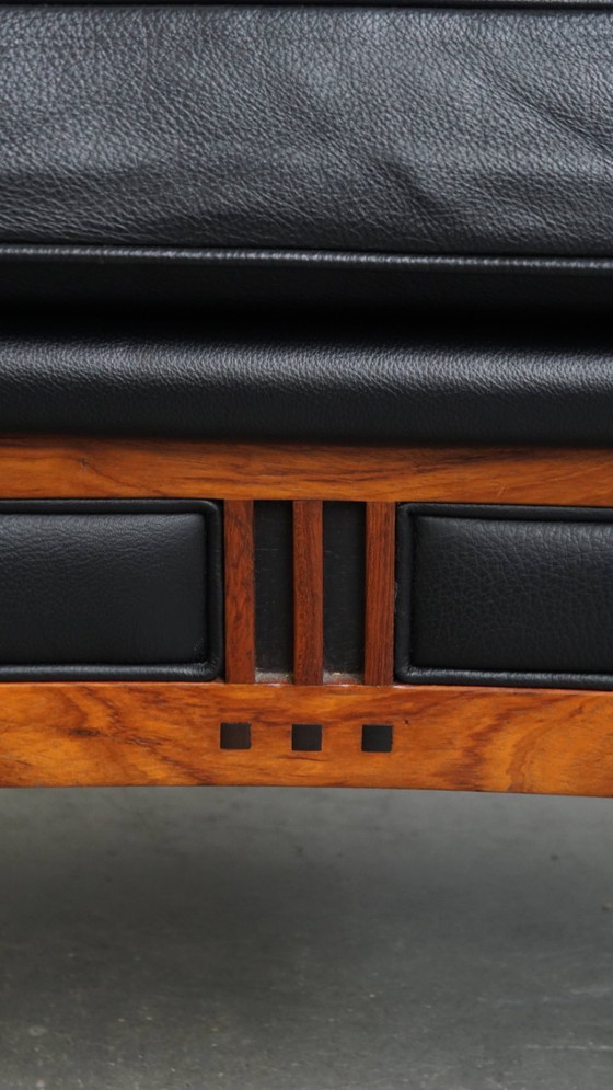 Image 1 of Black cowhide leather and wood Art Deco design armchair by Schuitema from the decoforma series