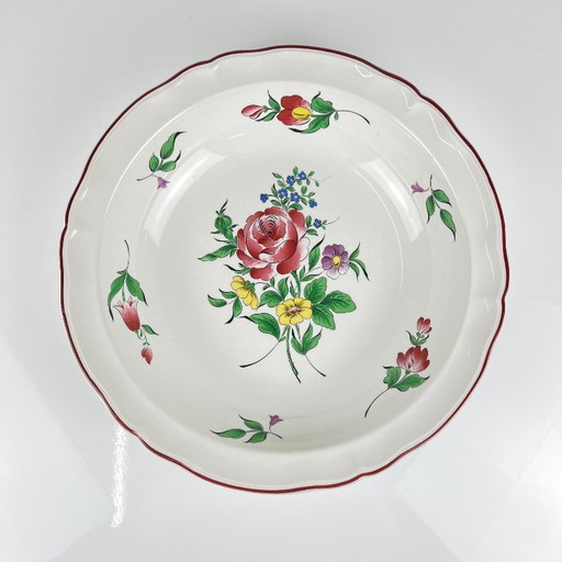Bol para ensalada con borde, diseño de farola de KG Lunéville, estampado rosa. – servies, Ceramic