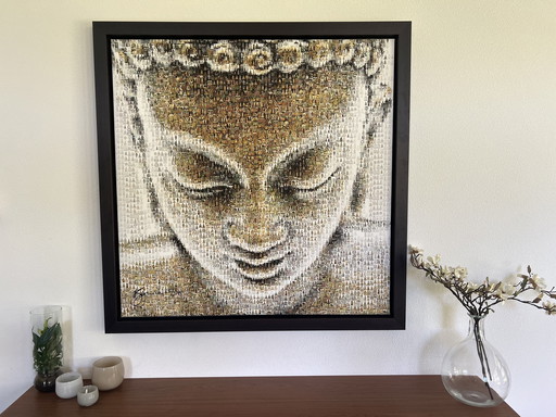 Buddha on canvas with wooden frame - Greg Sedgwick