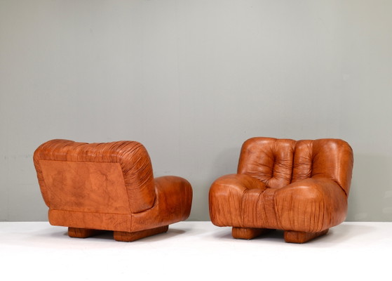 Fauteuils Giuseppe Rossi di Albizzate en cuir, Italie, années 1970, Chaises & fauteuils, Marron (photo 6 sur 20)