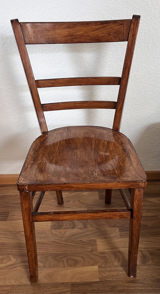 Set of 5 Stoelcker “Rock-Solid” Frankfurt Chairs – Vintage Dining Chairs (1930s-1950s) – Wood (photo 7 of 10)