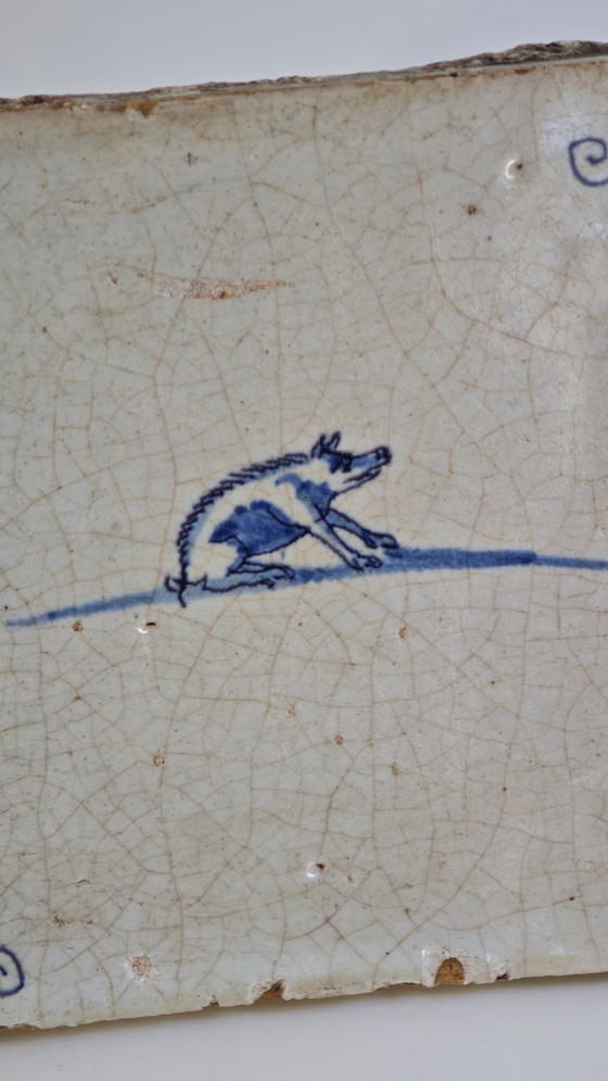 Image 1 of Antique Delft tile with animal motif – 18th century - pig