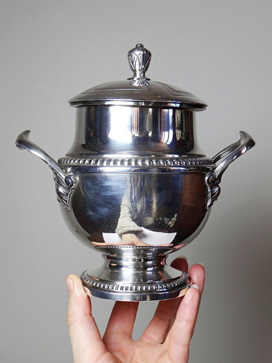 Image 1 of Elegant antique silver-plated metal sugar bowl from the 1880s-1930s