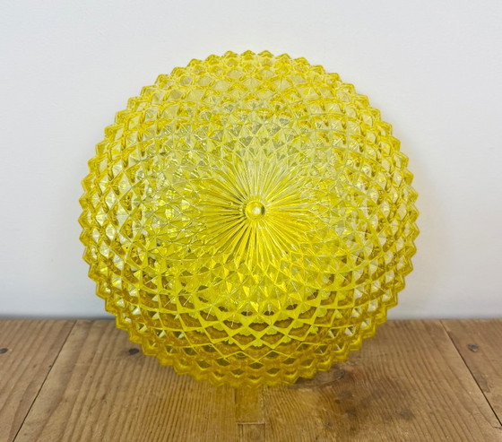 Vintage Glass Wall or Ceiling Light, 1970s, Metal, Yellow (photo 6 of 14)