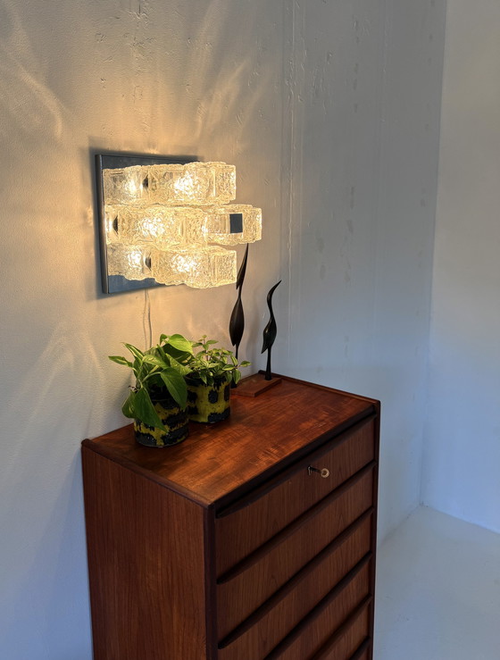 Image 1 of Lampada da parete/soffitto vintage in cromo e vetro ghiaccio, Hillebrand '70