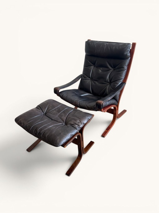 Fauteuil vintage Ingmar Relling pour Westnofa "Siesta" avec repose-pieds – Leather, Wood