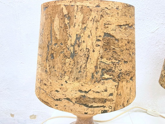 Image 1 of 2 Leola table lamps, ceramic base, cork shade, 1970s/80s