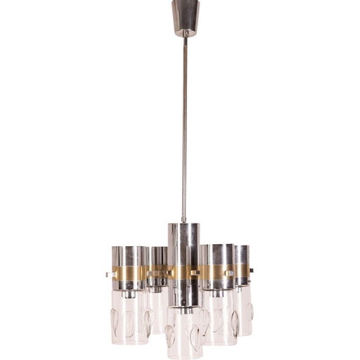 Vintage-Kronleuchter aus verchromtem Metall und Glas von Gaetano Sciolari, 1970