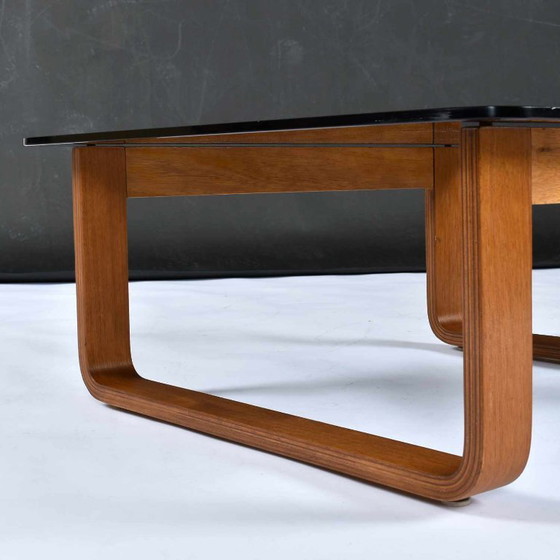 Image 1 of Vintage 1970s Minimalist Modern Frank Lowen for Tessa T4 Teak and Glass Square Side Table or Coffee Table