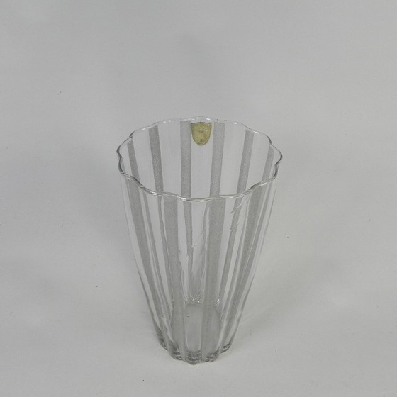 Image 1 of Vase with 12 vertical frosted glass ribs, Verrerie de Fains, 1950s
