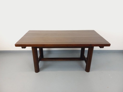 Brutalist rectangular dining table by Georges Robert in dark pine wood from the 1950s/60s