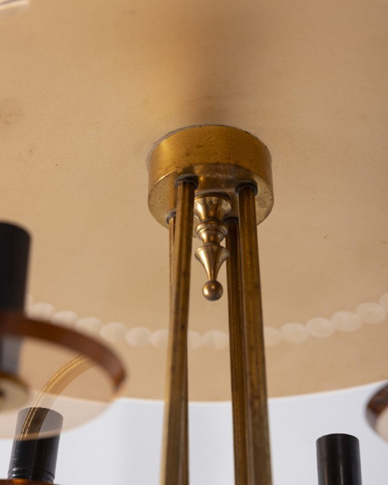 Image 1 of Lampadario vintage anni 50 in ottone e vetro rosa design Italiano