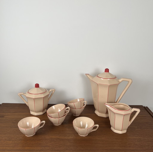 Service à café/thé Art déco rose et rouge Digoin-Sarrguemines