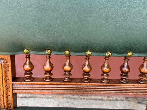 Vintage Dining Chairs in Deep Green with Brass Studs and Spindle Backrest, Set of 6 – Wood (photo 3 of 6)