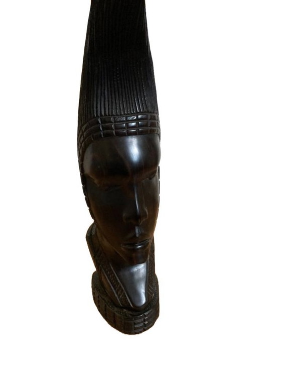 Image 1 of Table lamp base made of African hardwood with a carved African woman