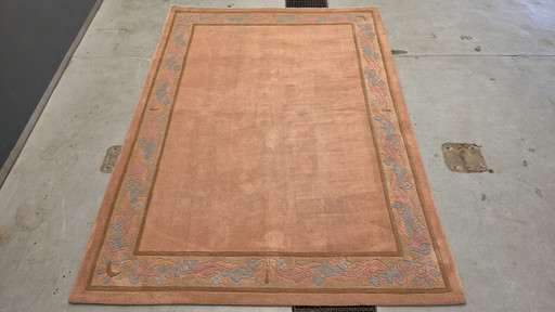Alfombra moderna de lana hecha a mano, color naranja suave, 247x345cm.