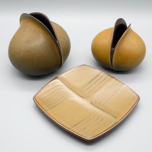Rosenthal Uta Feyl Venus keramische vaas duo 14cm + 12cm & Karl Scheid bord jaren 80
