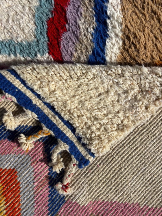 Image 1 of Berber Colorful Moroccan Beni Ourain Wool Rug 220x300 cm - Berber Moroccan Rug - Handmade Boho Floor Carpet with Bold Multicolor