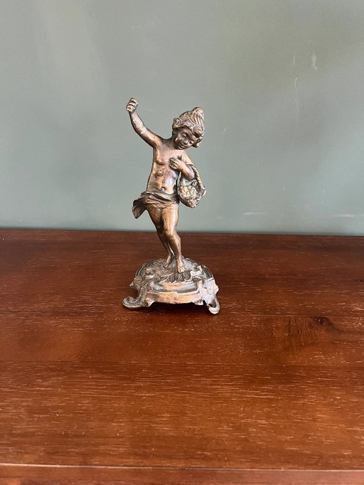 Zeldzaamheid! Art Nouveau brons van Farbel - de cueilette (prieel) 1900-1920 gesigneerd en gestempeld door de gieterij