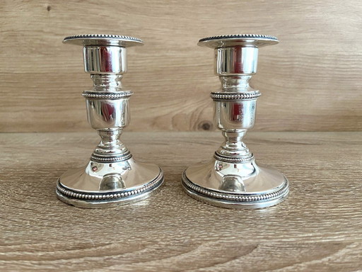 Antique Pair of Massive Silver Toilet Candlesticks Minerve Marked Early 20th Century