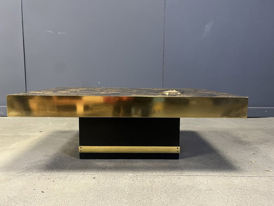 Image 1 of Etched Brass and Inlaid Agate Coffee Table by Felix De Boussy, Belgium