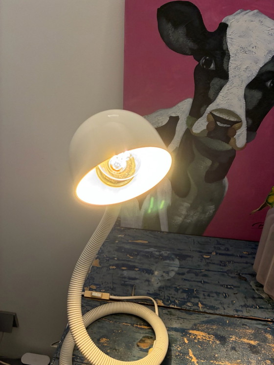 Vintage Space Age 'Snake' / 'Cobra' Table lamp – White – 70s/80s – Happy Light, Metal, Plastic (photo 2 of 12)