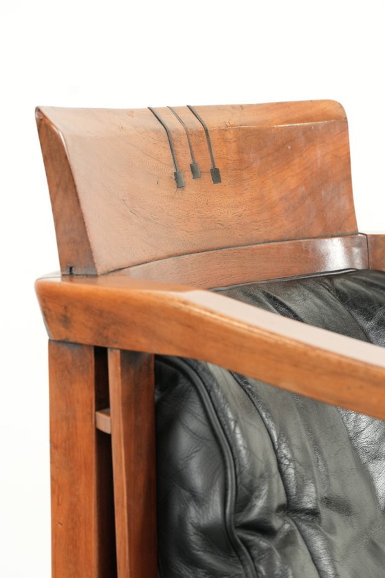 Image 1 of Black leather Schuitema Art Deco design dining/side/desk chair