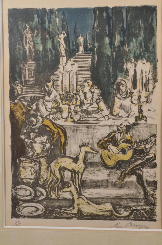 Litografía en color francesa firmada y numerada de Yves Brayer “Le Banquet” de los años 80 (photo 4 of 10)